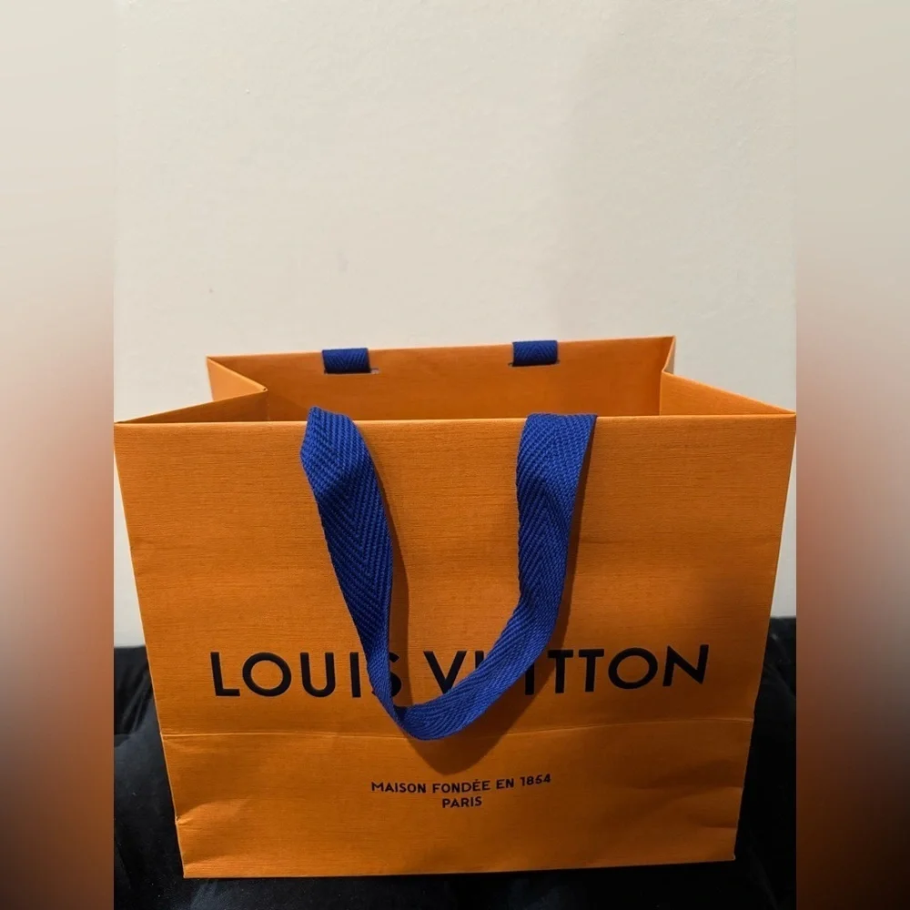 Louis Vuitton Bold Orange Shopping Bag with Blue Straps